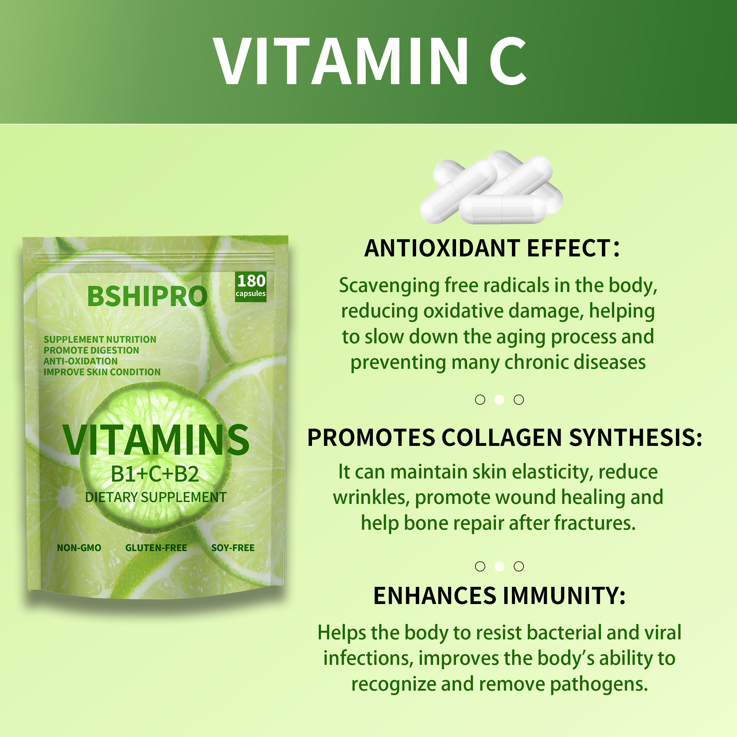 Super Compound Vitamin C Capsules And Folic Acid for Immune And Energy Support