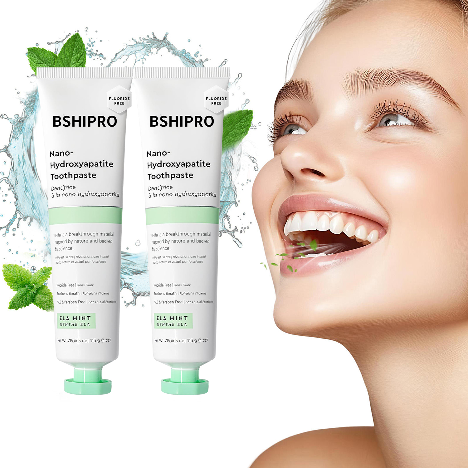 Ela Mint Flavor Fluoride-Free Nano Hydroxyapatite Toothpaste Anti-Cavity Whitening Oral Care for Sensitive Teeth for Adults Kids