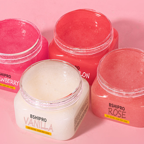 Organic Body Scrub Shea Butter Natural Exfoliating Whitening Sugar Hydrating Vitamins C Rose Customizable for Adults