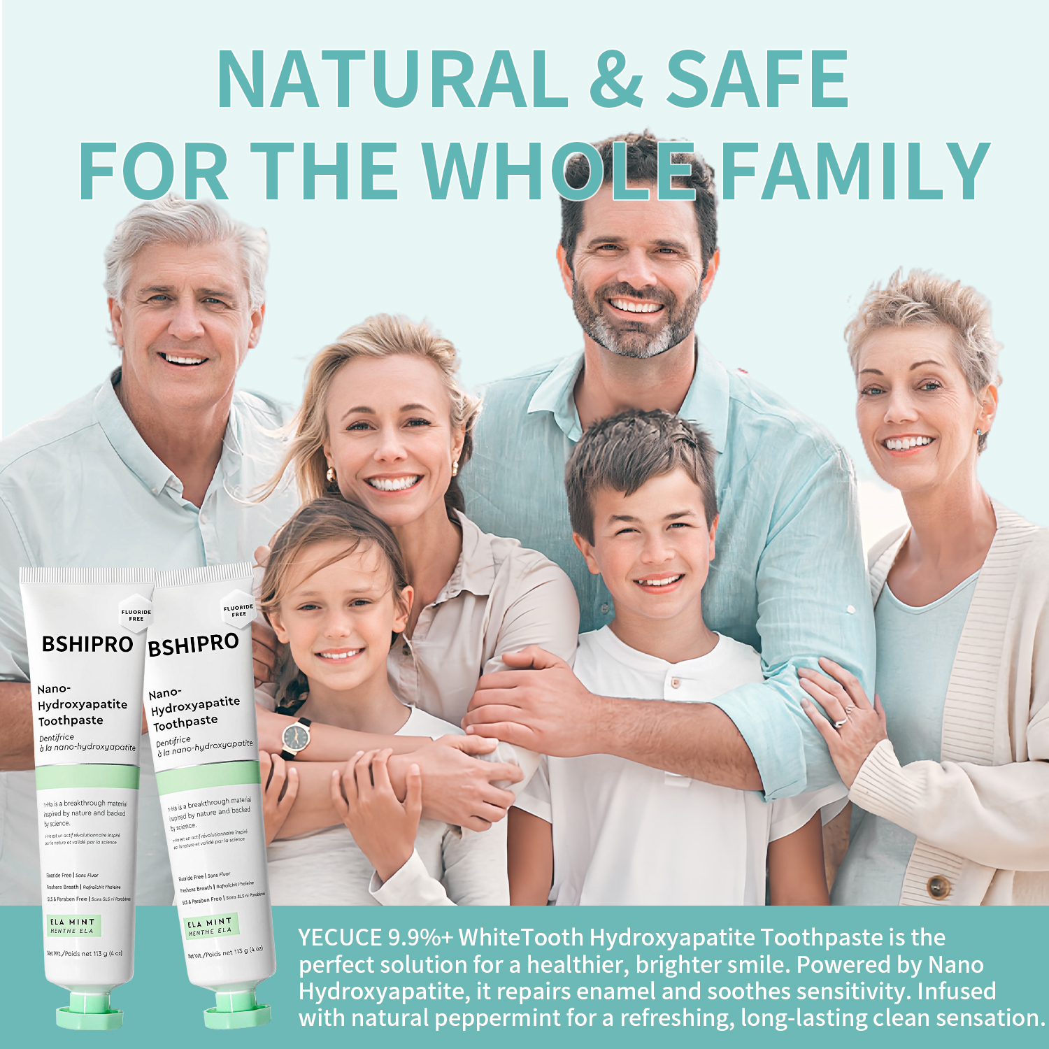 Ela Mint Flavor Fluoride-Free Nano Hydroxyapatite Toothpaste Anti-Cavity Whitening Oral Care for Sensitive Teeth for Adults Kids