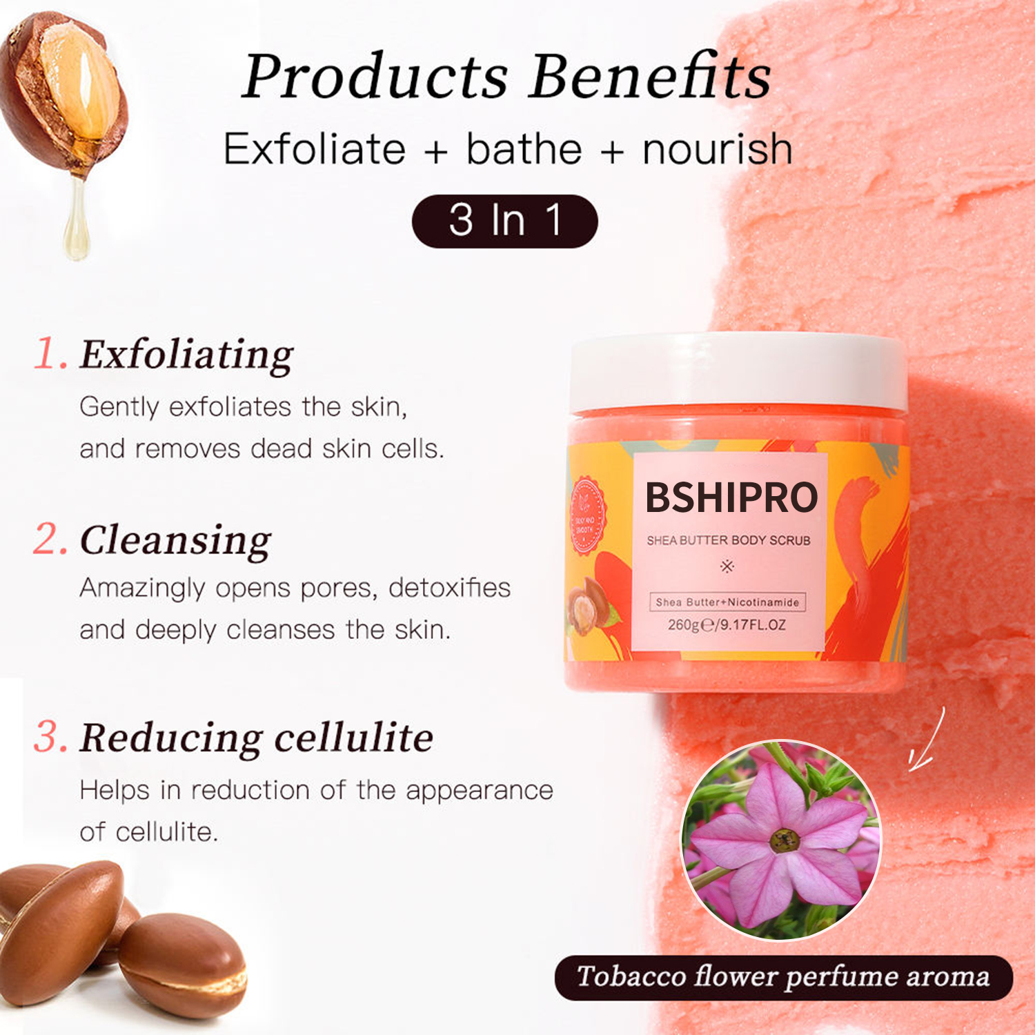 Long-Lasting Hydration Peach Body Scrub Vegan Butter Cream Natural Whitening Exfoliating Foaming Effects for Dry