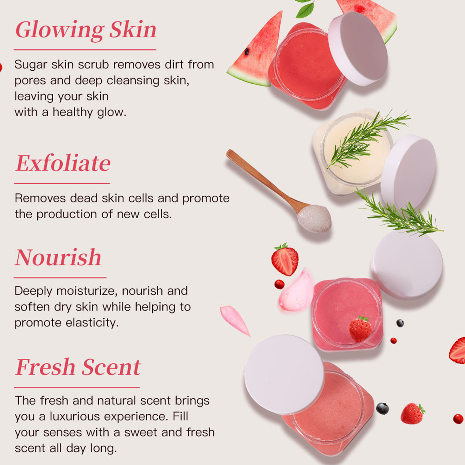 Organic Body Scrub Shea Butter Natural Exfoliating Whitening Sugar Hydrating Vitamins C Rose Customizable for Adults